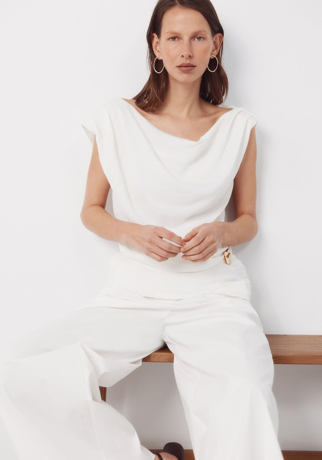 Cortefiel Asymmetrical Draped Top - Cream 1 Shaws Department Stores