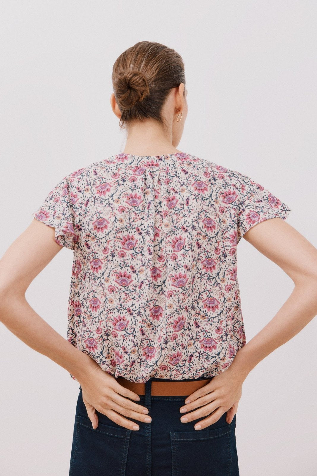 Cortefiel Ruffle sleeve blouse - Maroon Print 5 Shaws Department Stores