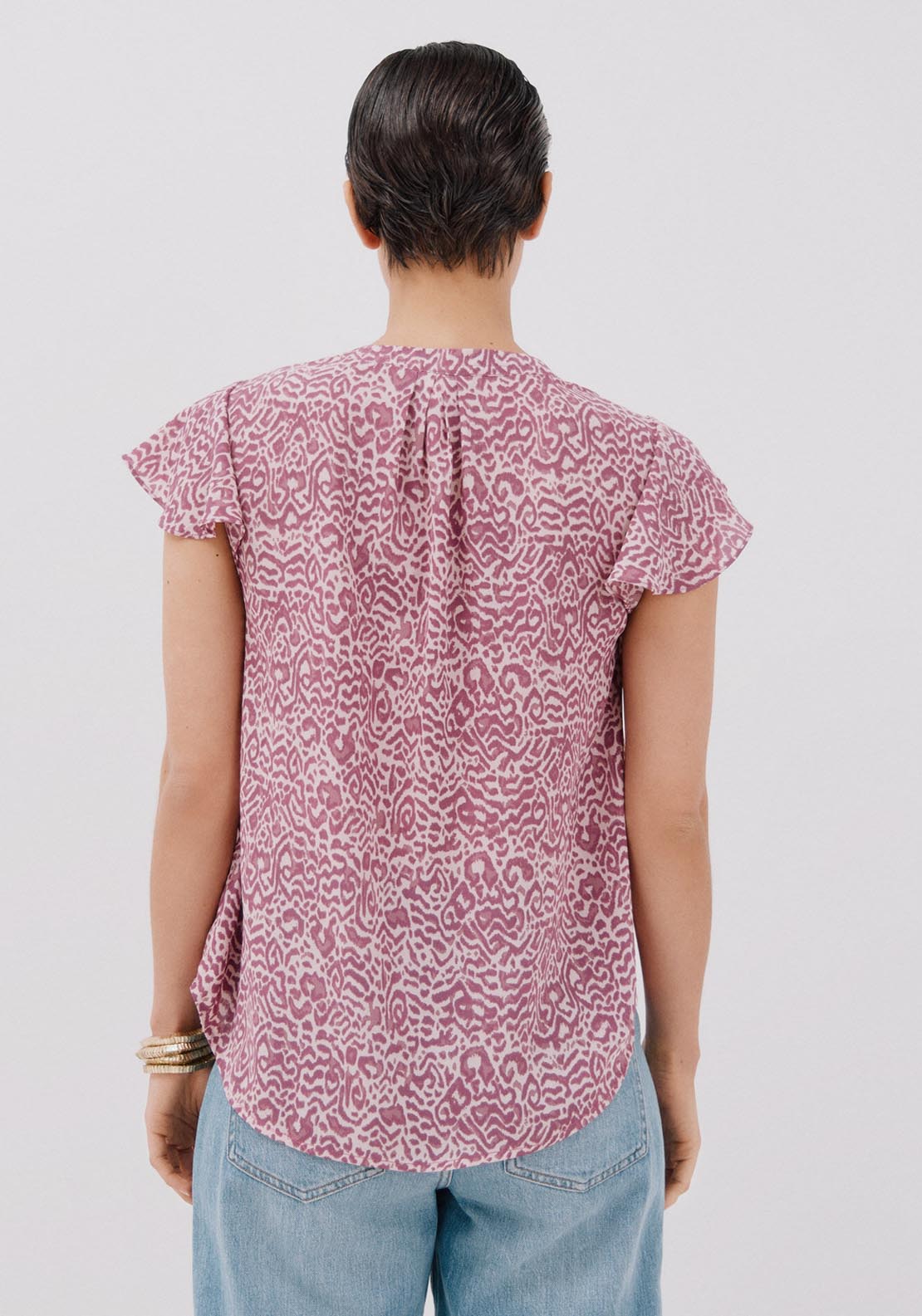 Cortefiel Ruffle Sleeve Blouse - Maroon Print 4 Shaws Department Stores