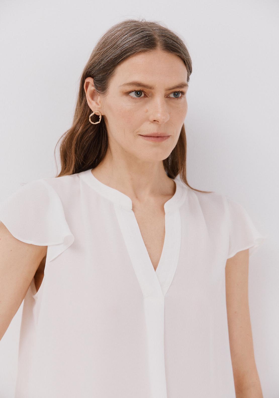 Cortefiel Ruffle Sleeve Blouse - White 4 Shaws Department Stores