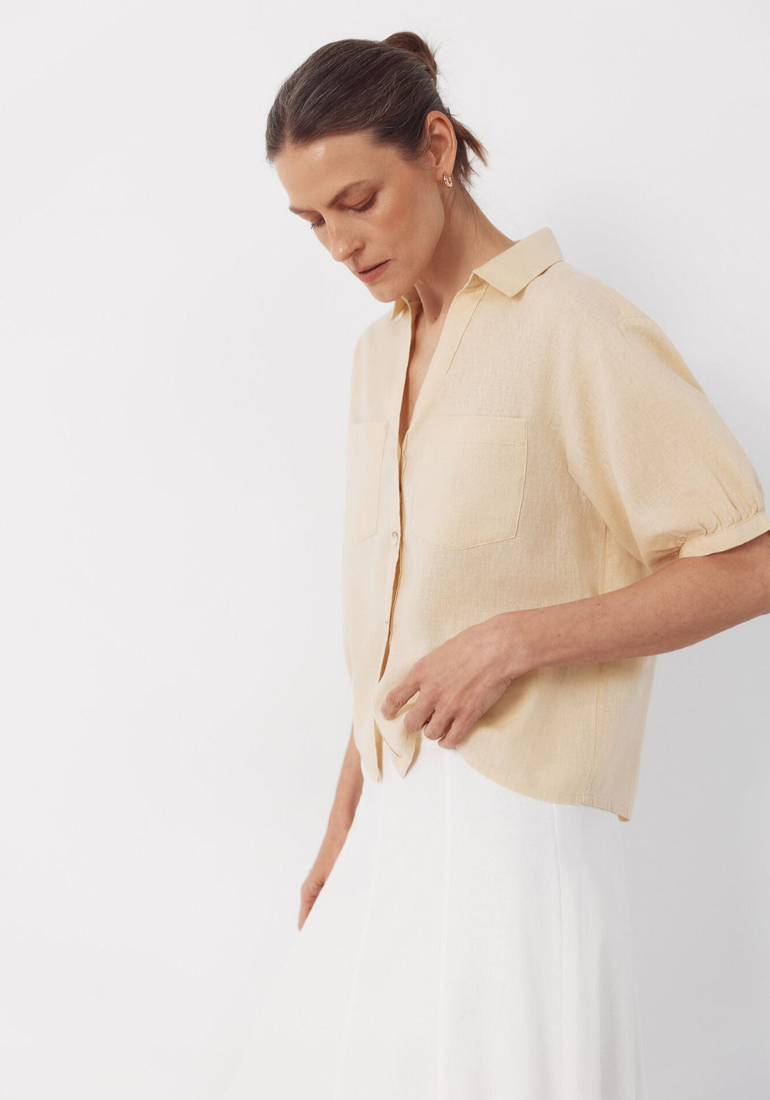 Cortefiel Rustic Short Sleeve Shirt - Yellow 3 Shaws Department Stores