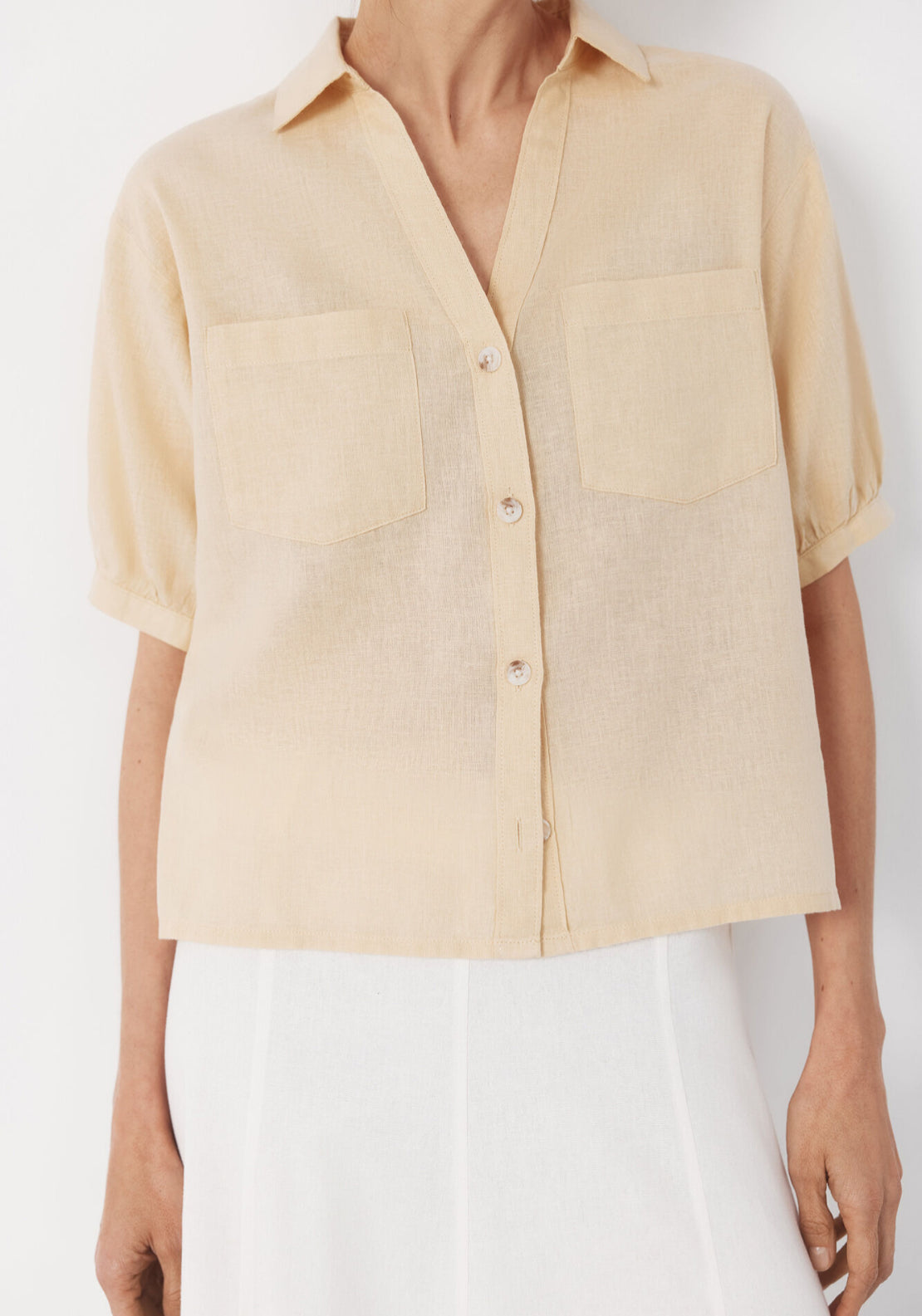 Cortefiel Rustic Short Sleeve Shirt - Yellow 1 Shaws Department Stores