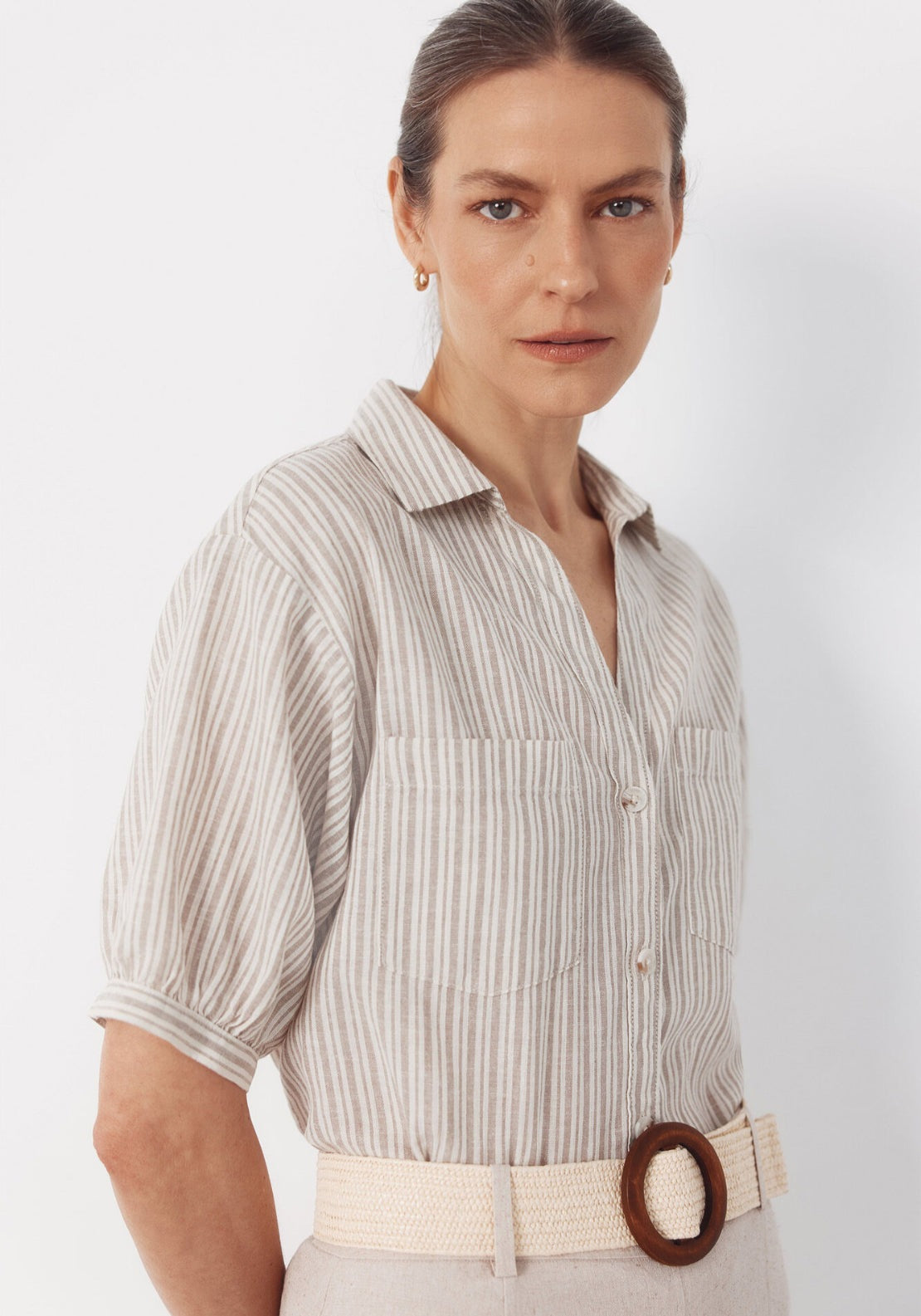 Cortefiel Rustic Short Sleeve Shirt - Brown Print 1 Shaws Department Stores
