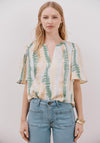 Flared Sleeve Blouse - Green Print