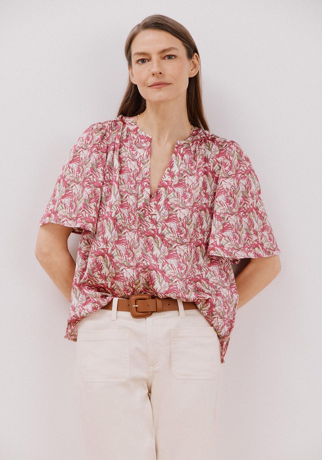 Cortefiel Flared Sleeve Blouse - Multicoloured 1 Shaws Department Stores