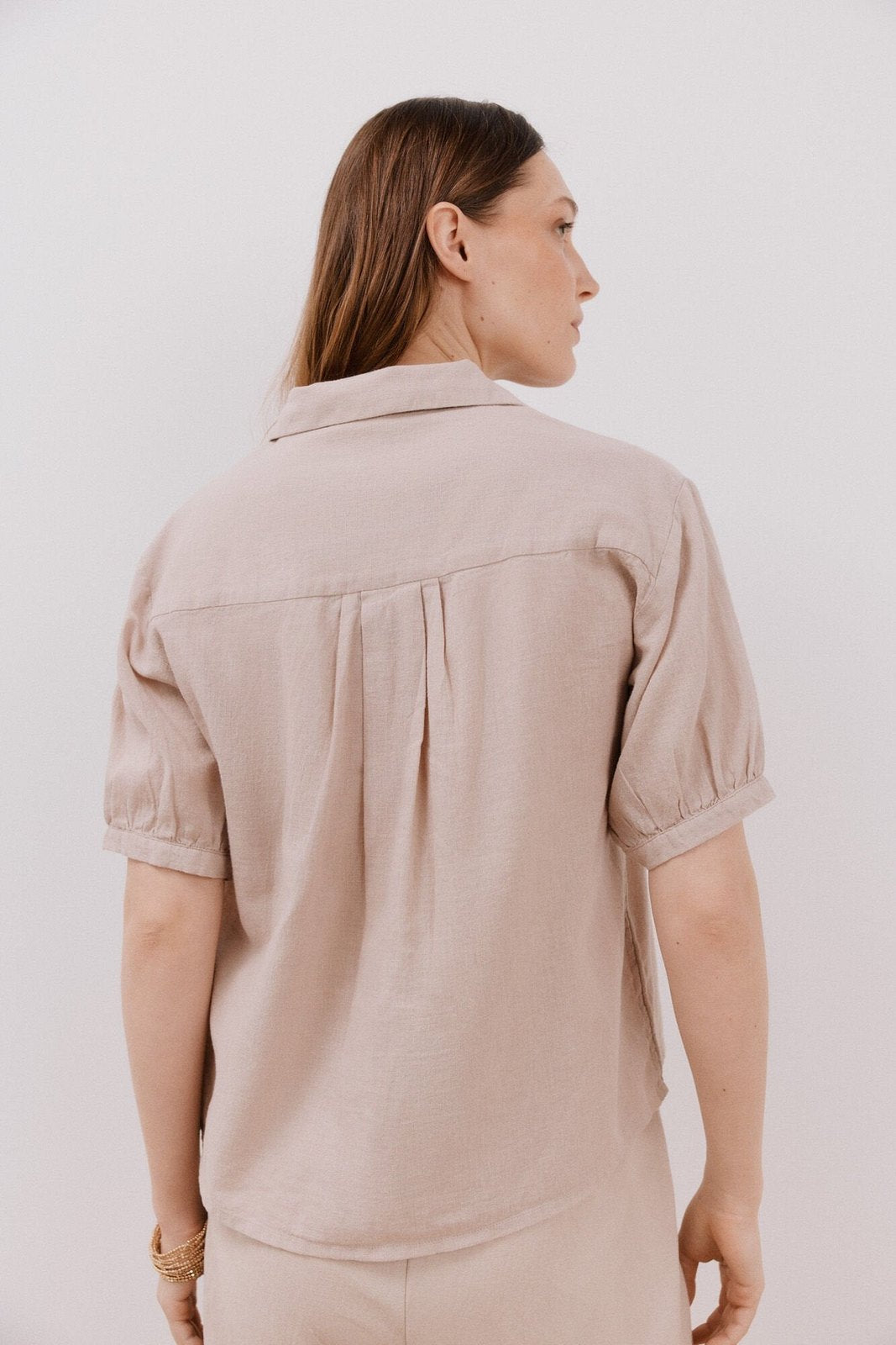 Cortefiel Short Sleeve Shirt With Linen - Sand 4 Shaws Department Stores