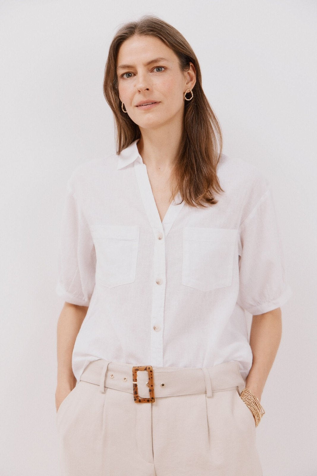 Cortefiel Short Sleeve Shirt With Linen - White 3 Shaws Department Stores