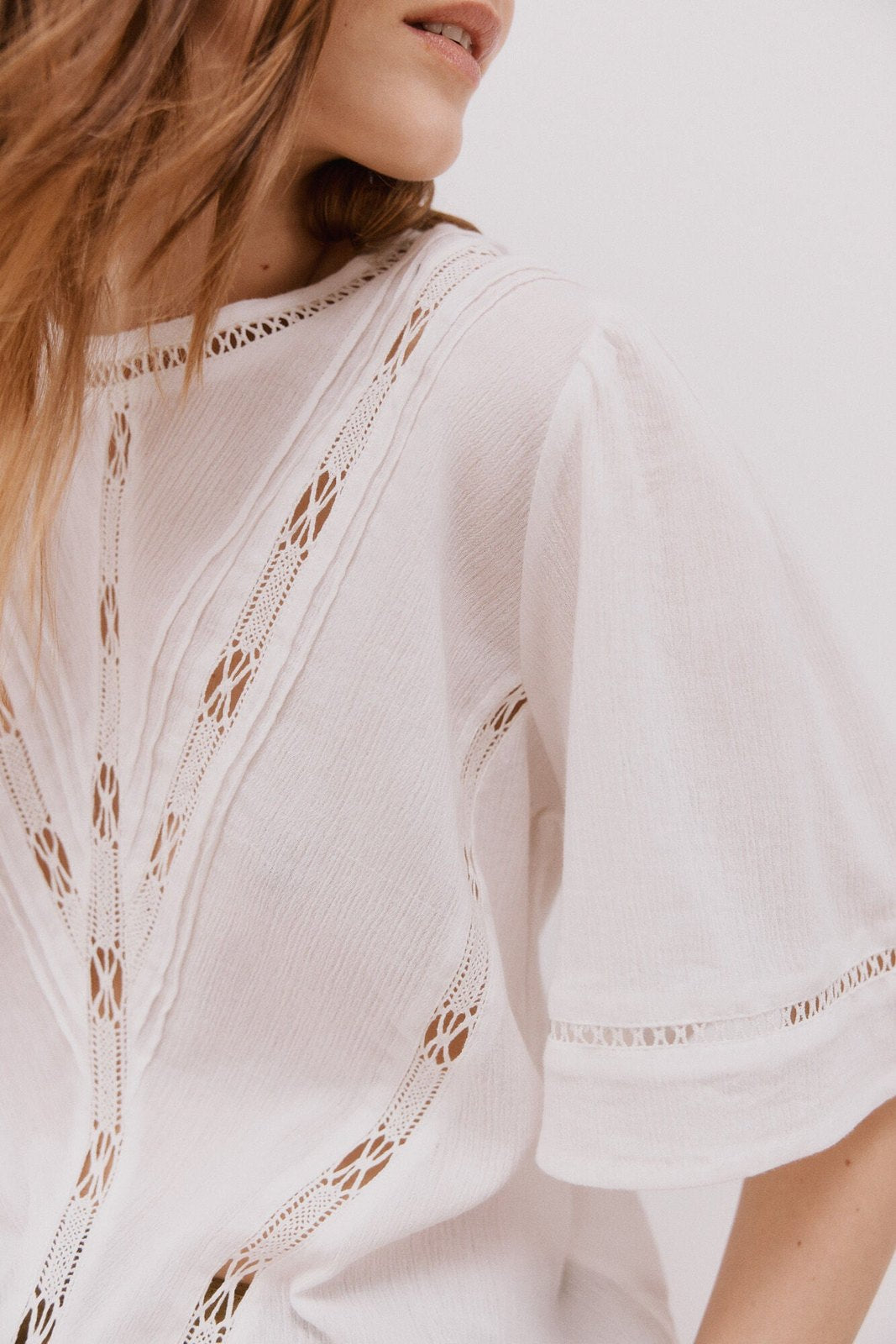 Cortefiel Romantic blouse with entredeux - White 4 Shaws Department Stores