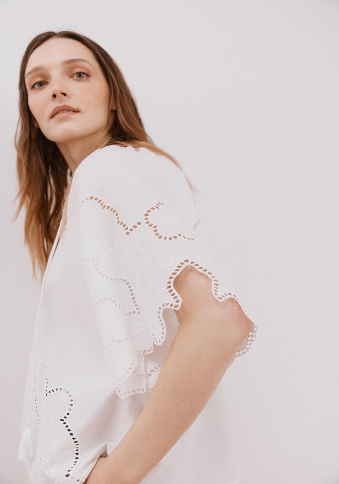 Cortefiel Openwork Embroidered Blouse - White 4 Shaws Department Stores
