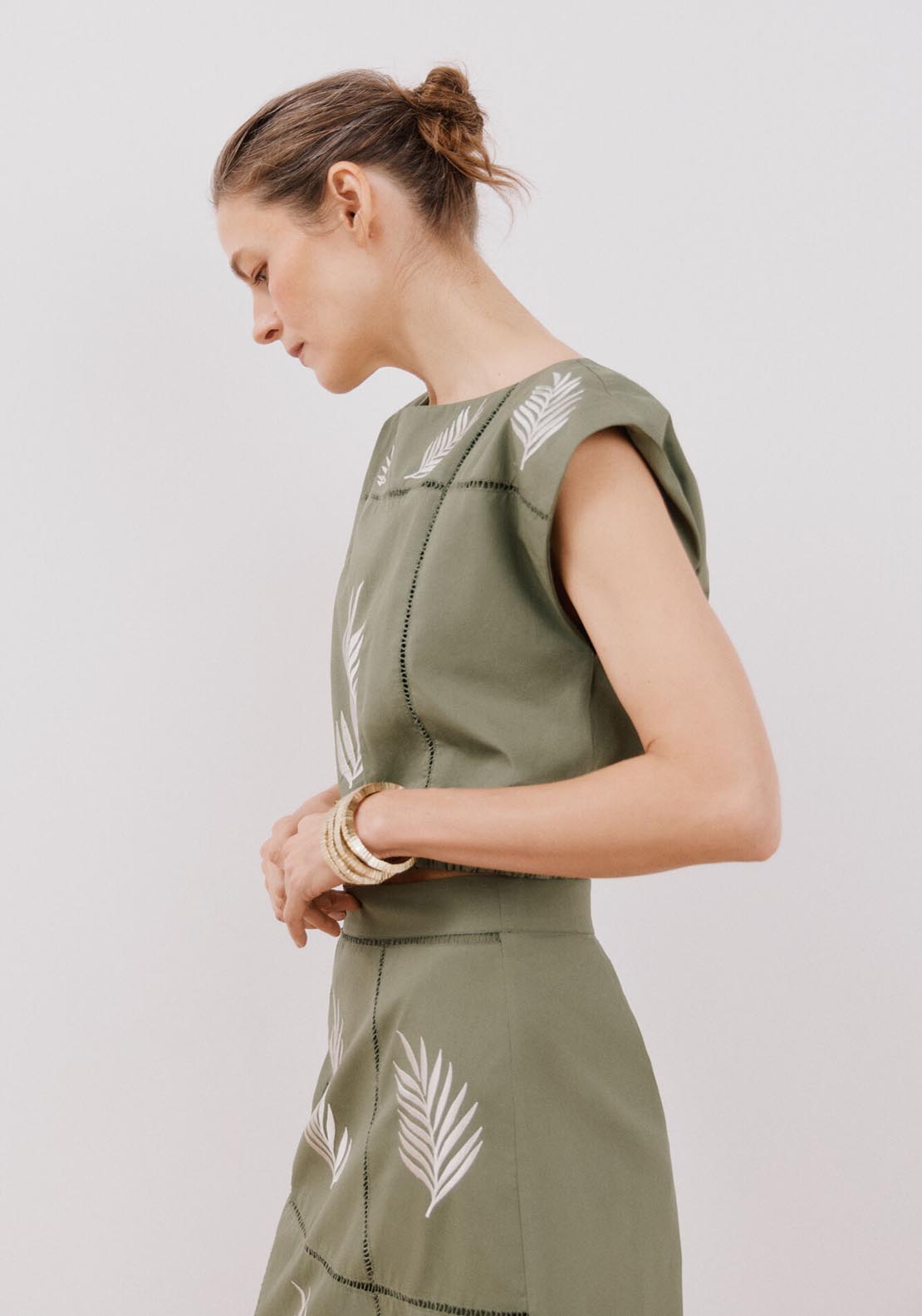 Cortefiel Embroidered Top - White Print 4 Shaws Department Stores