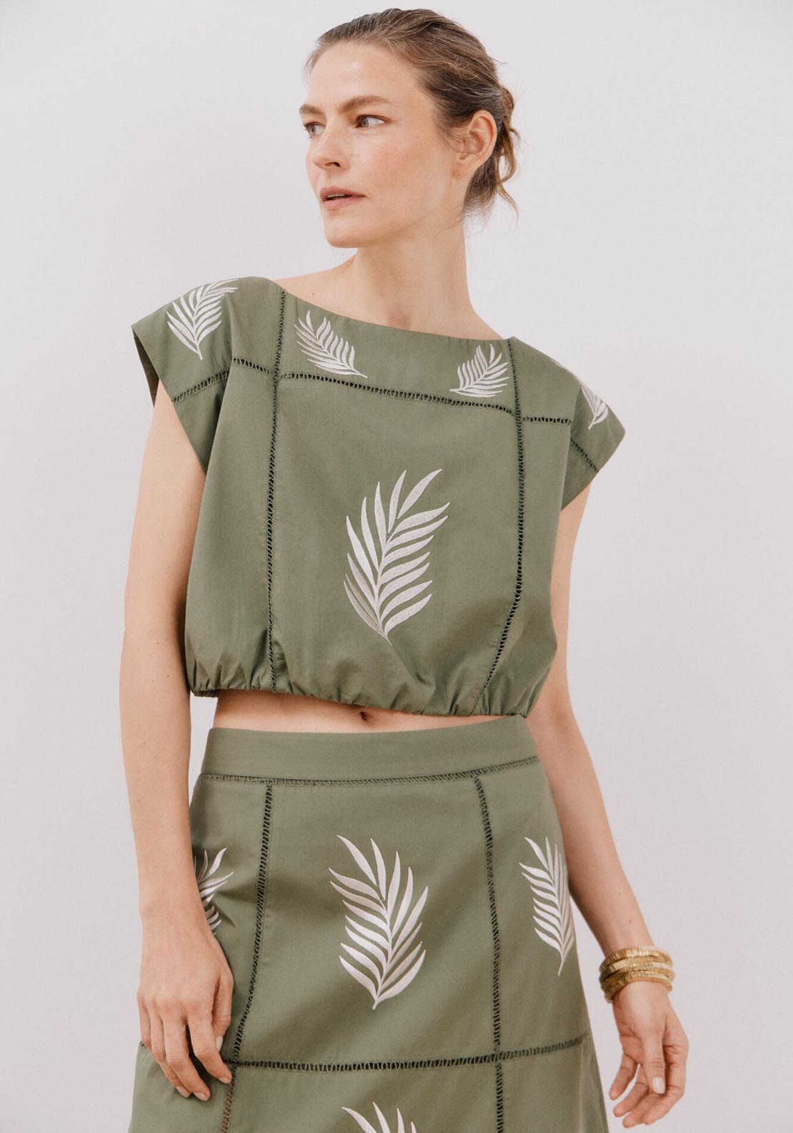 Cortefiel Embroidered Top - White Print 3 Shaws Department Stores