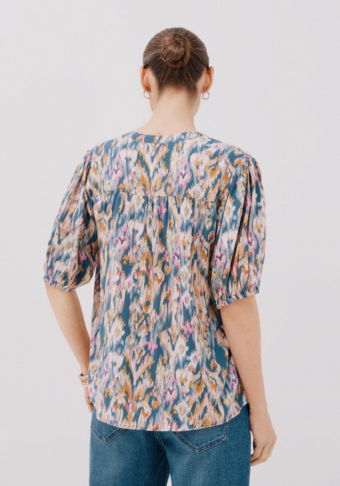 Cortefiel Short-Sleeved Blouse - Blue 2 Shaws Department Stores