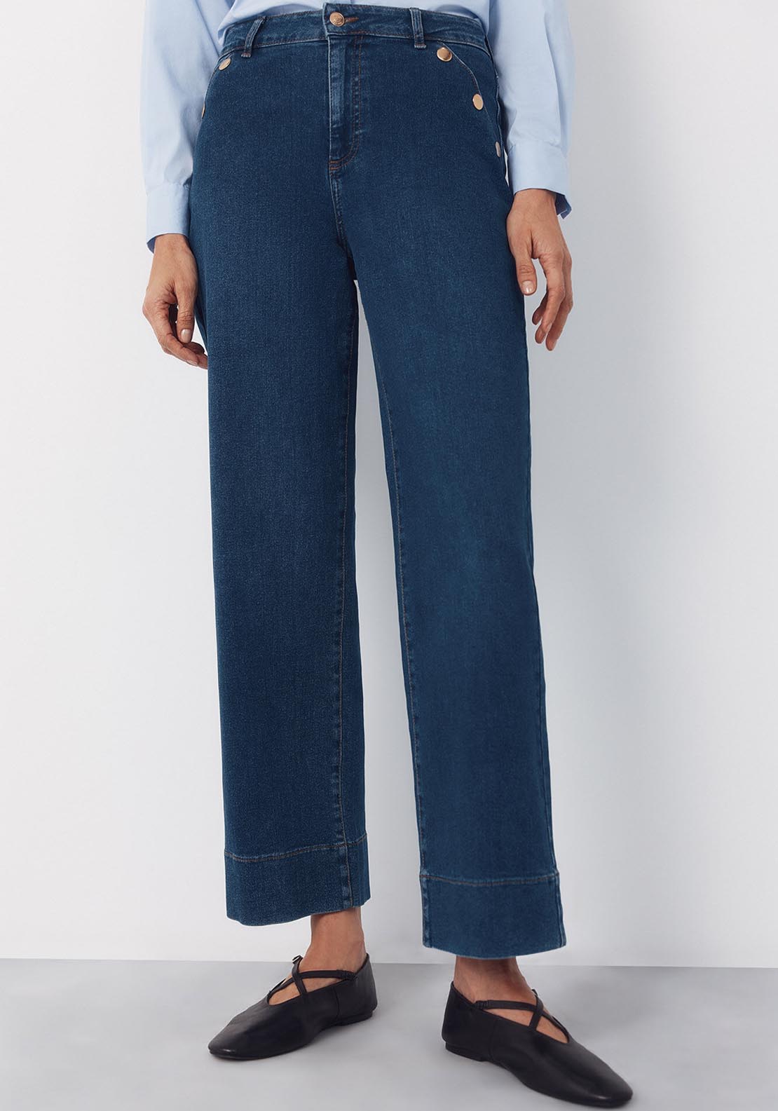 Palazzo Jeans With Buttons - Blue