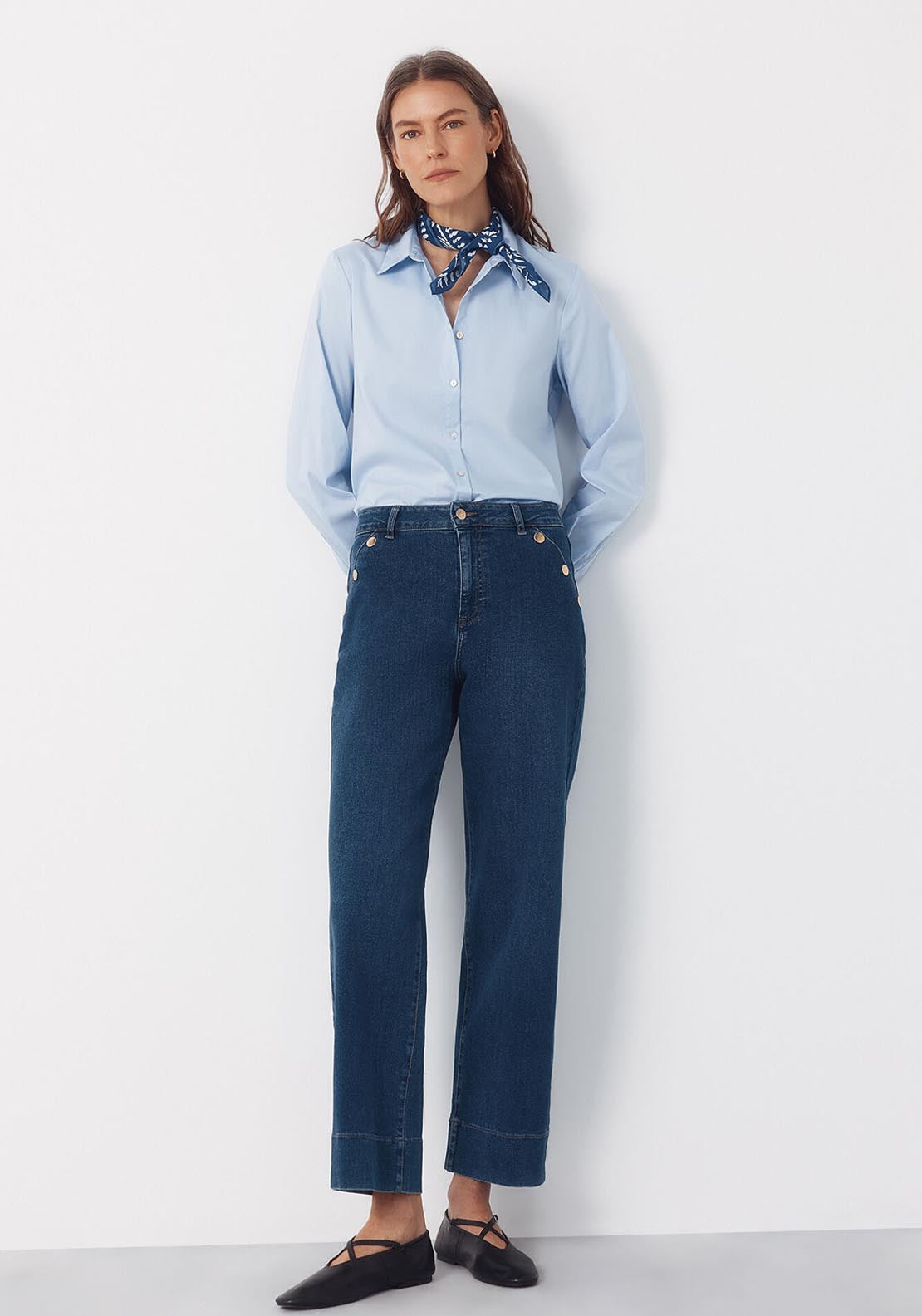 Palazzo Jeans With Buttons - Blue