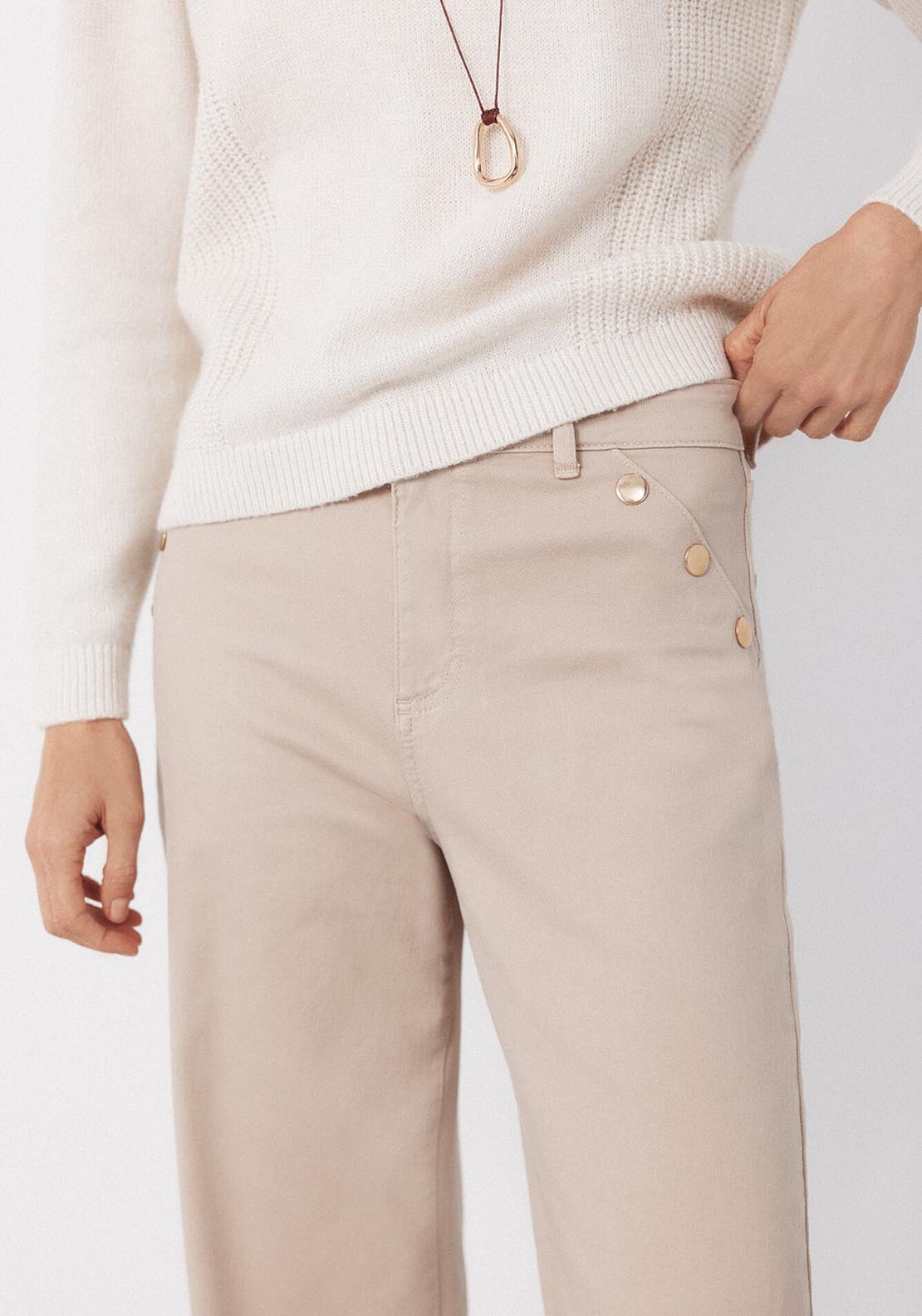 Palazzo Jeans With Buttons - Brown