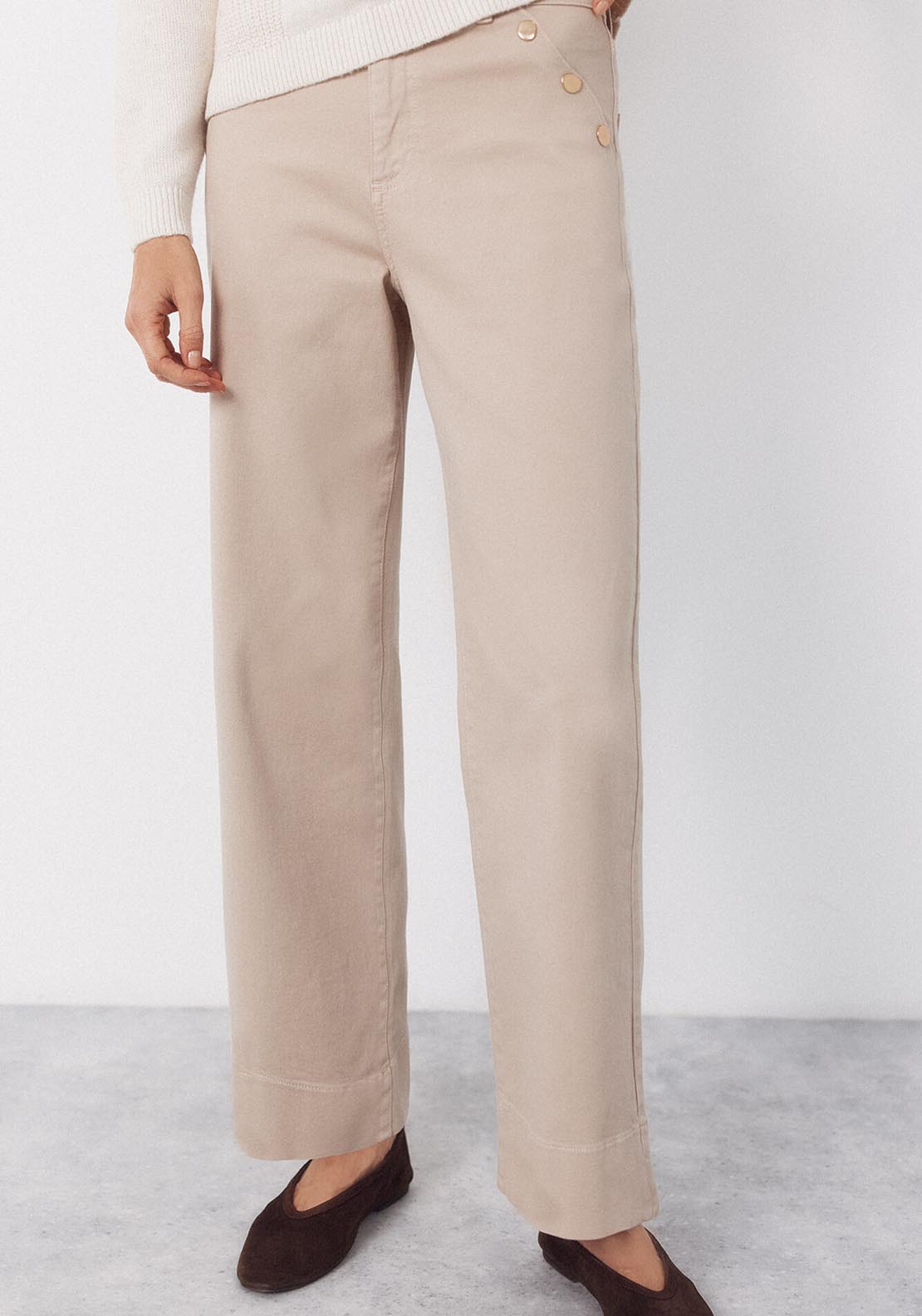 Palazzo Jeans With Buttons - Brown