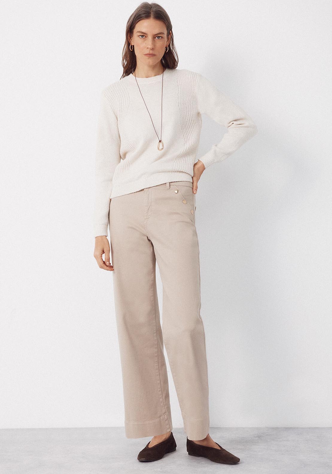 Palazzo Jeans With Buttons - Brown