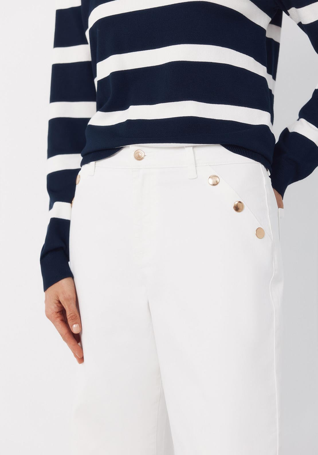 Palazzo Jeans With Buttons - White