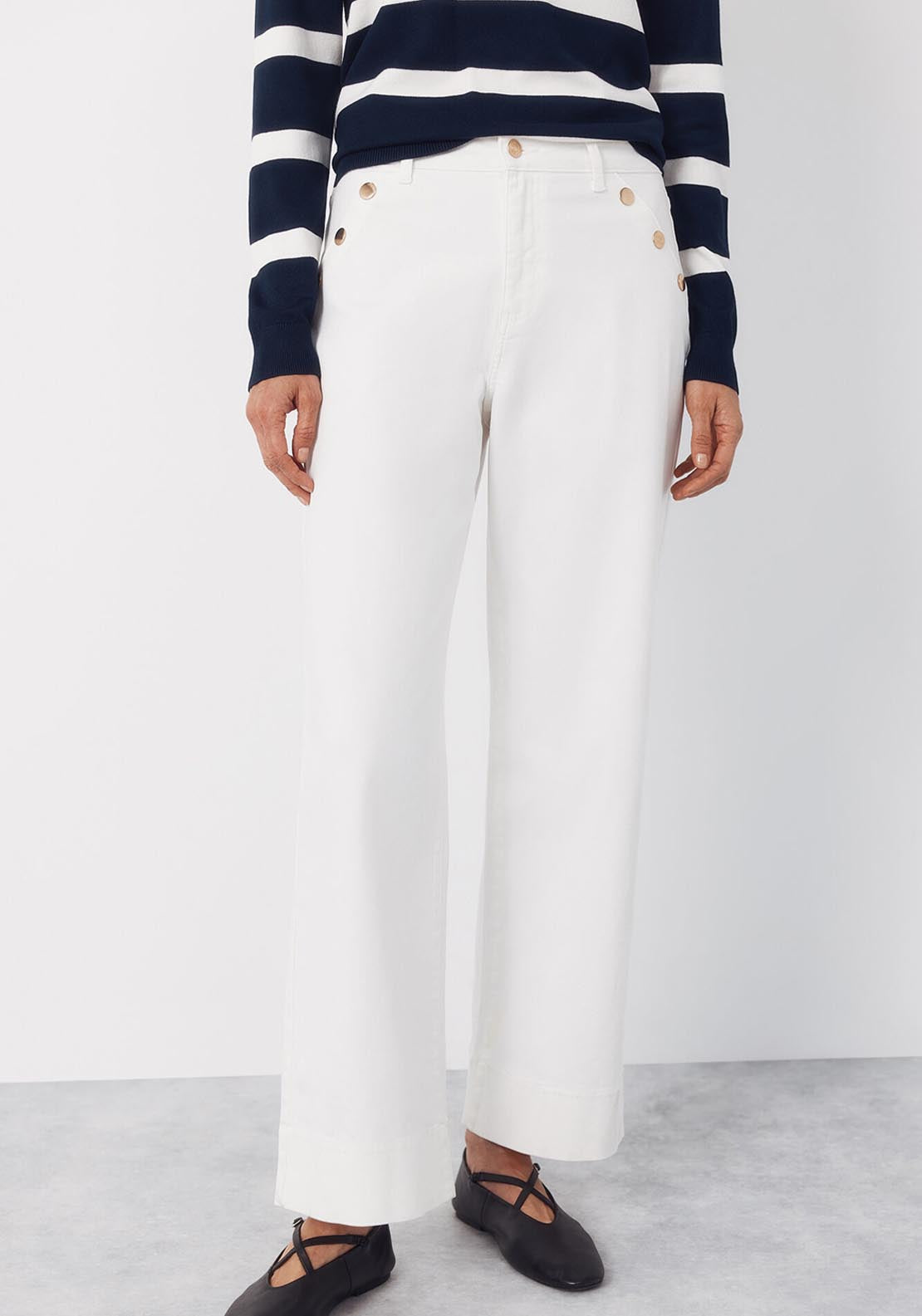 Palazzo Jeans With Buttons - White