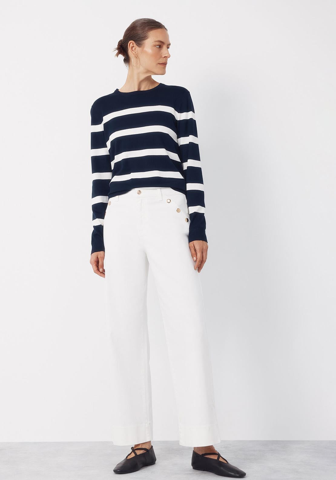 Palazzo Jeans With Buttons - White