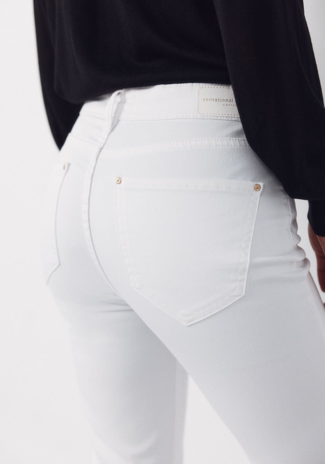 Cortefiel Cropped Flared Shaping Jeans - White 3 Shaws Department Stores