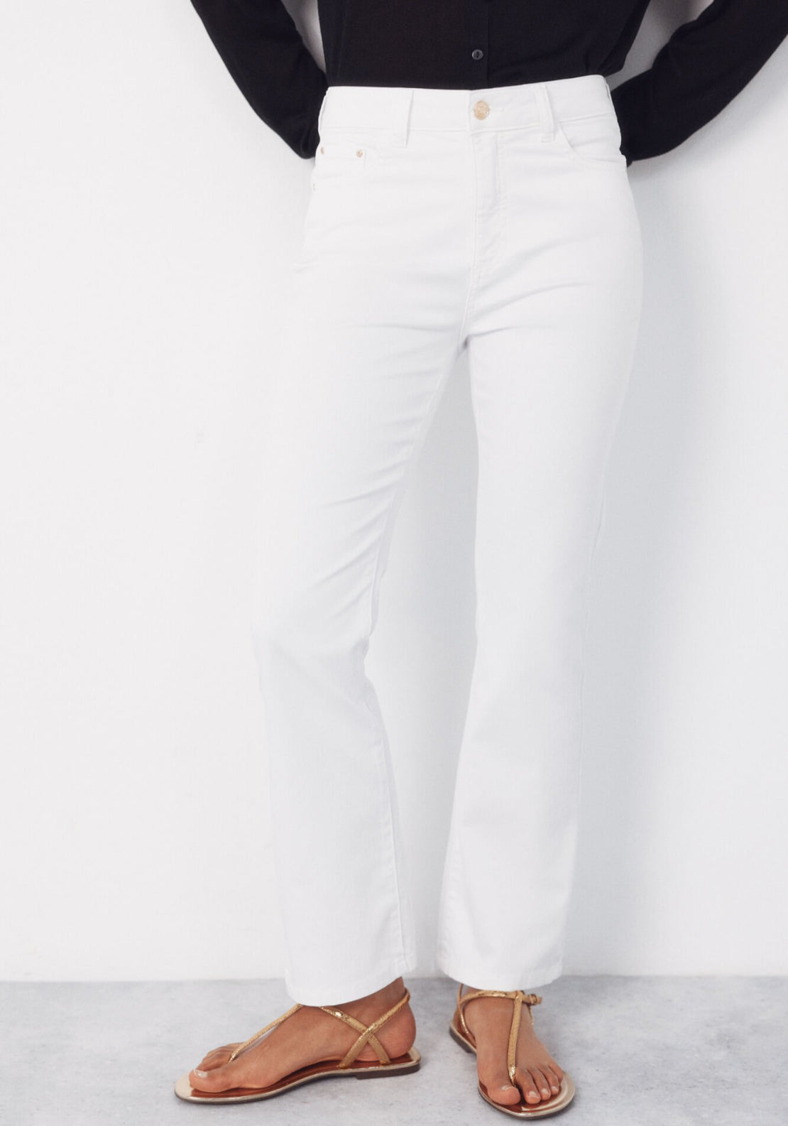 Cortefiel Cropped Flared Shaping Jeans - White 1 Shaws Department Stores