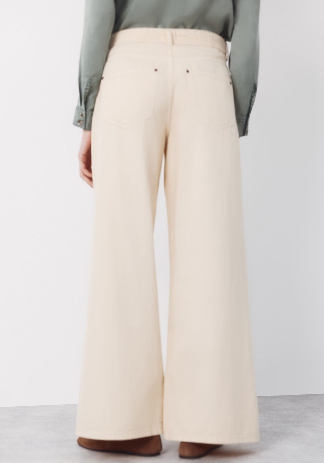 Cortefiel Long Palazzo Jeans - Cream 2 Shaws Department Stores