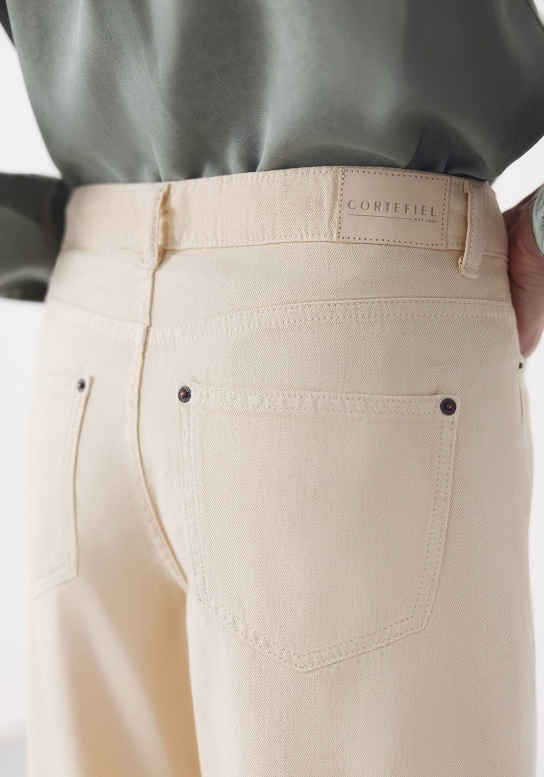Cortefiel Long Palazzo Jeans - Cream 4 Shaws Department Stores