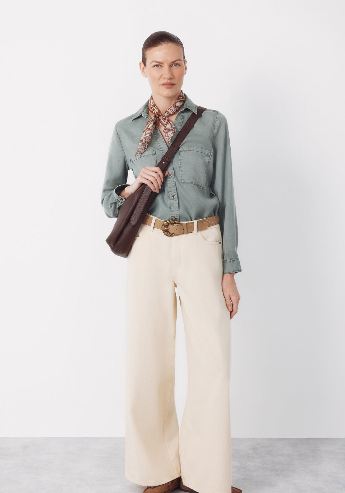 Cortefiel Long Palazzo Jeans - Cream 5 Shaws Department Stores