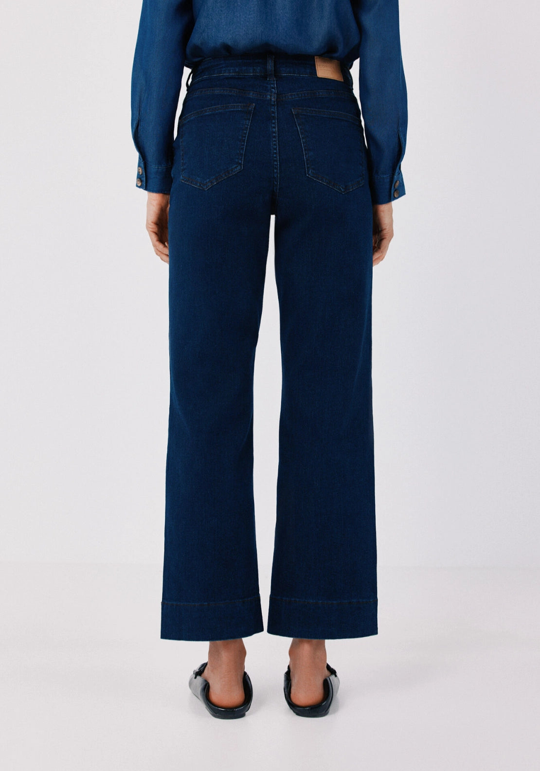 Sailor Style Palazzo Jeans With Buttons - Medium Blue