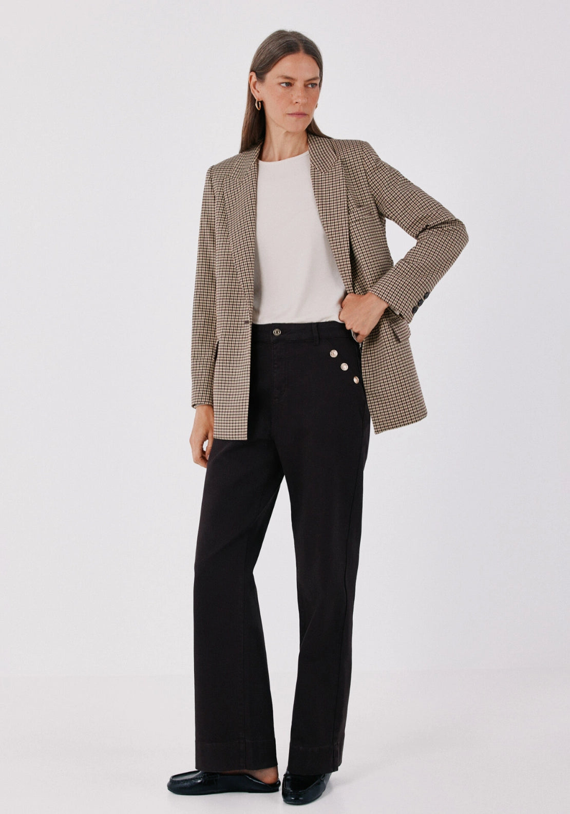 Sailor Style Palazzo Jeans With Buttons - Dark Brown