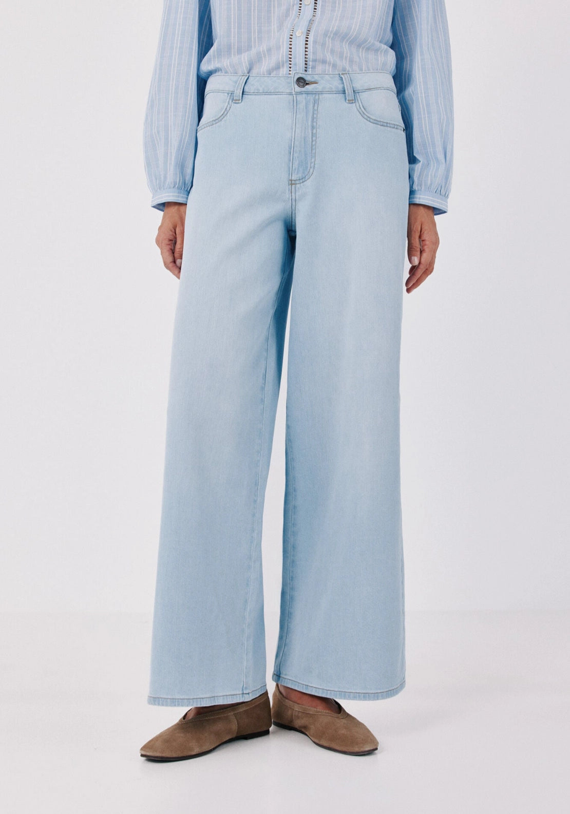High Rise Long Palazzo Jeans - Navy