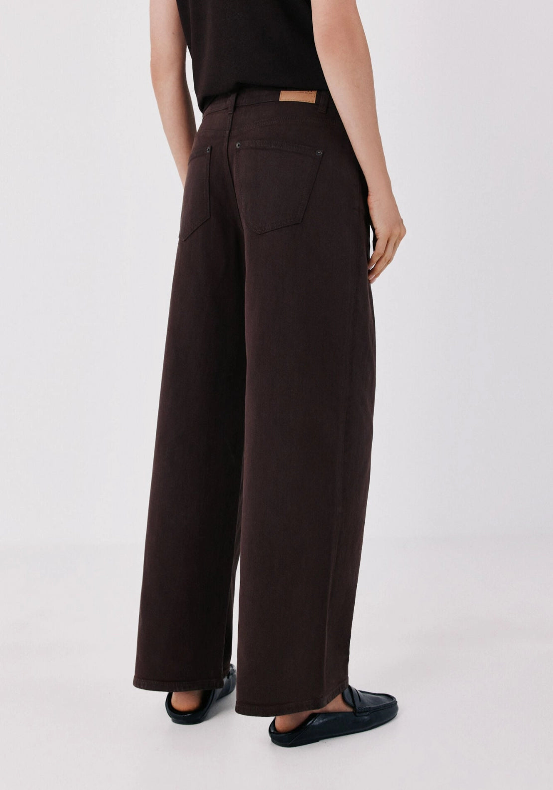 High Rise Long Palazzo Jeans - Dark Brown