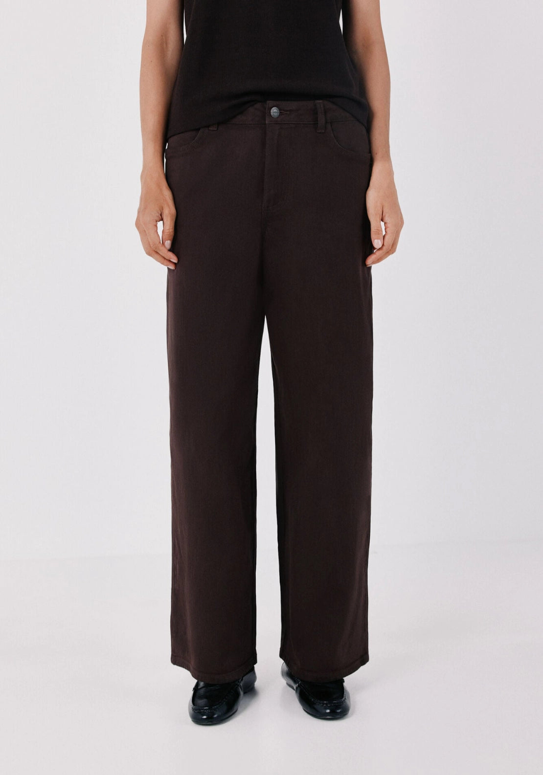 High Rise Long Palazzo Jeans - Dark Brown