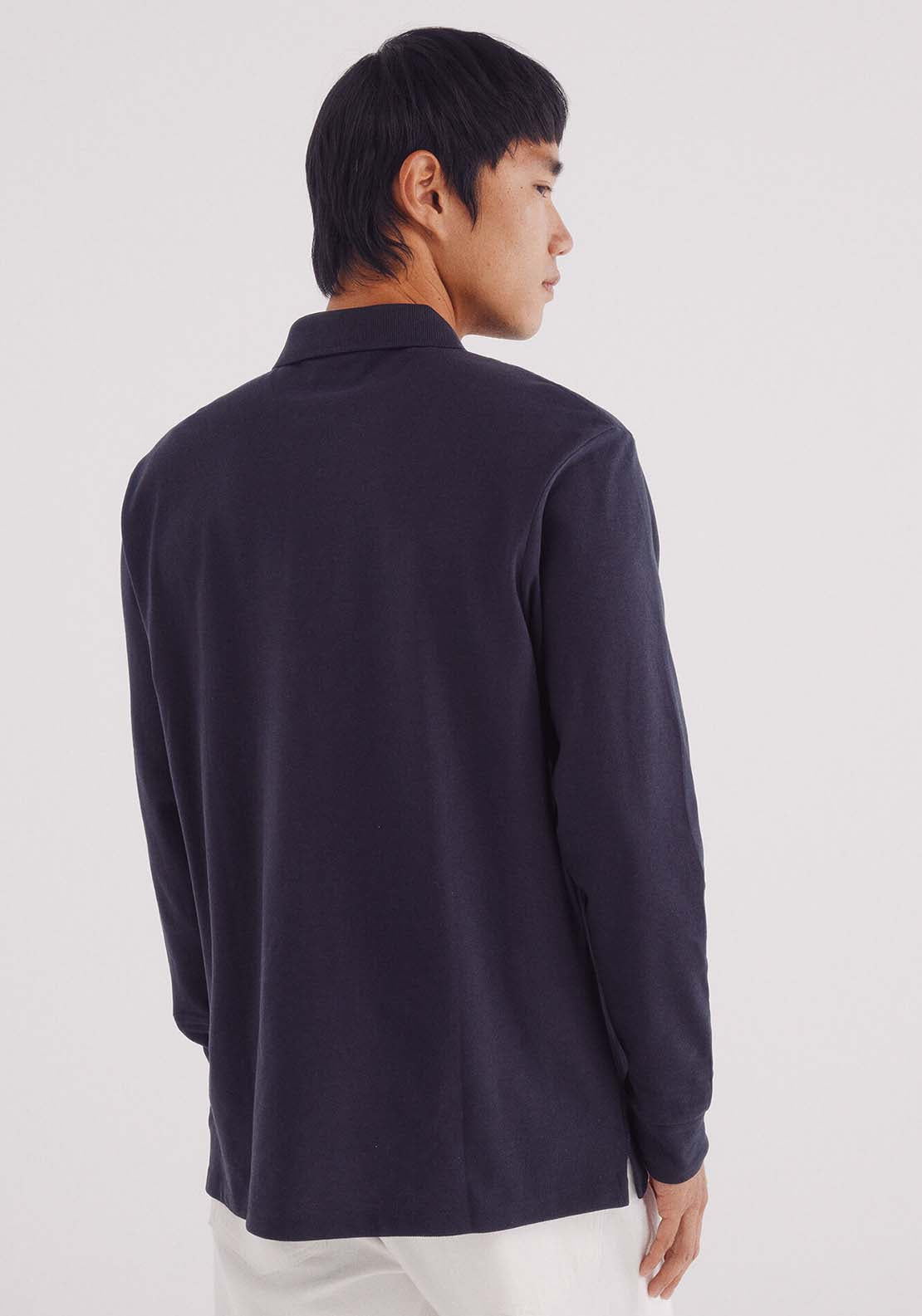 Basic Long Sleeve Regular Fit Piqué Polo Shirt - Blue