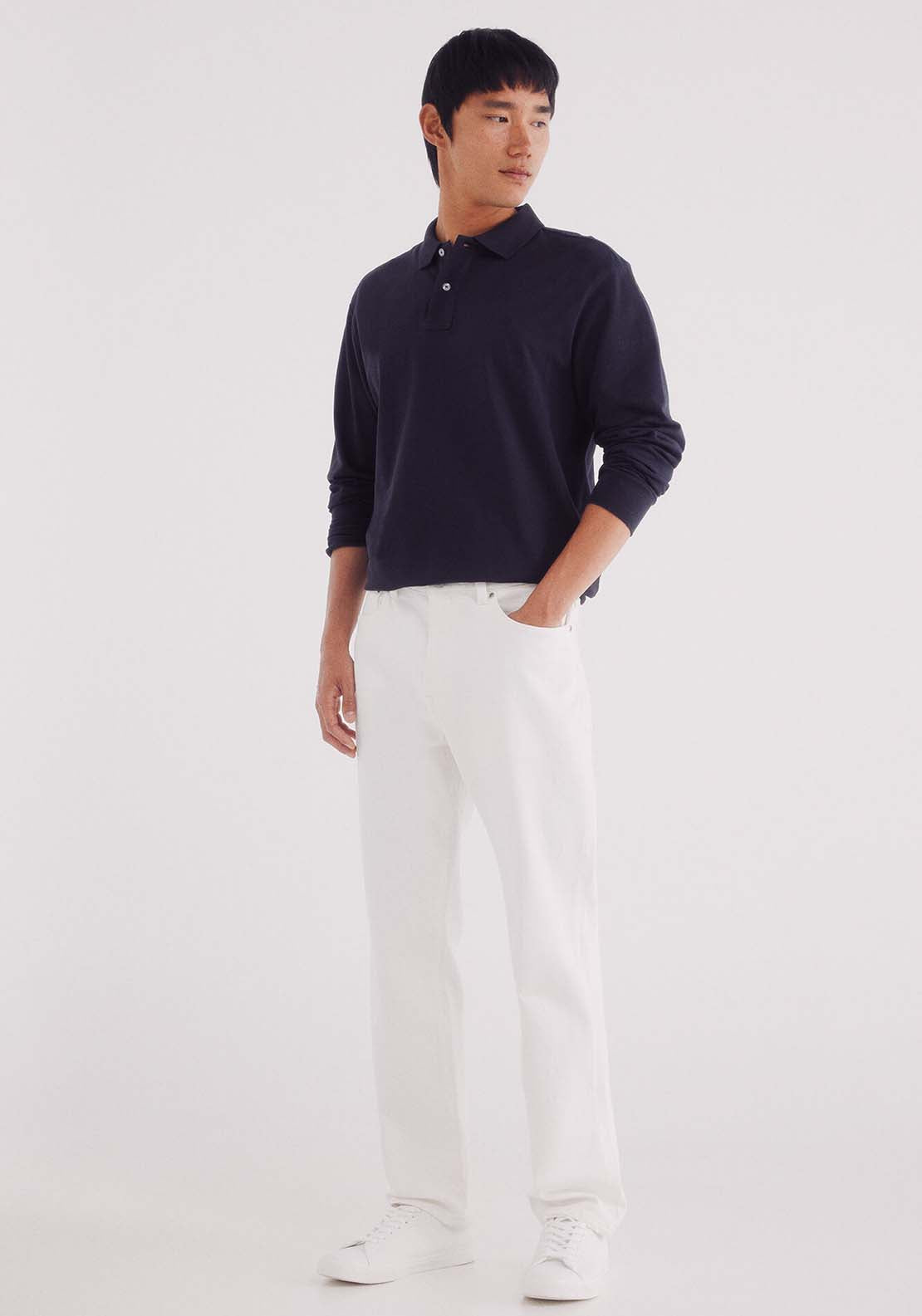 Basic Long Sleeve Regular Fit Piqué Polo Shirt - Blue