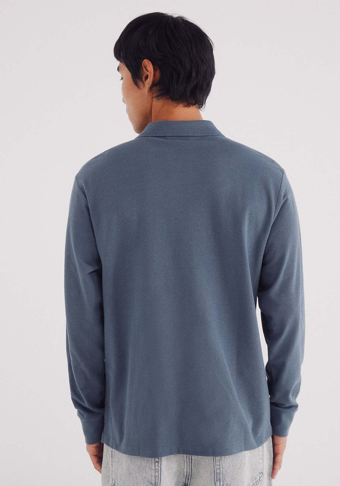 Basic Long Sleeve Regular Fit Piqué Polo Shirt - Blue