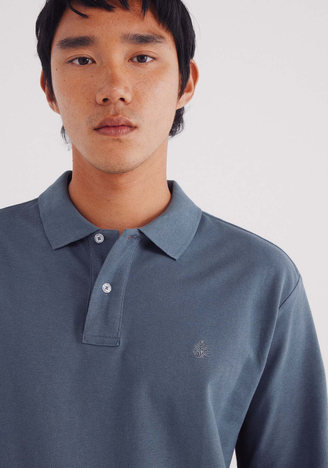 Basic Long Sleeve Regular Fit Piqué Polo Shirt - Blue