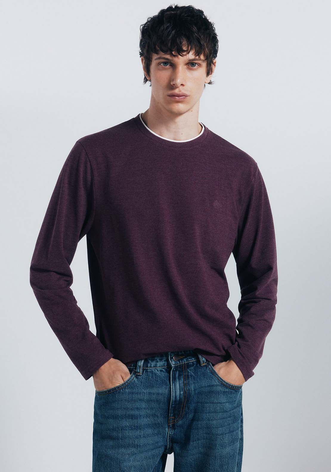 Double Melange Long Sleeve T-Shirt - Red