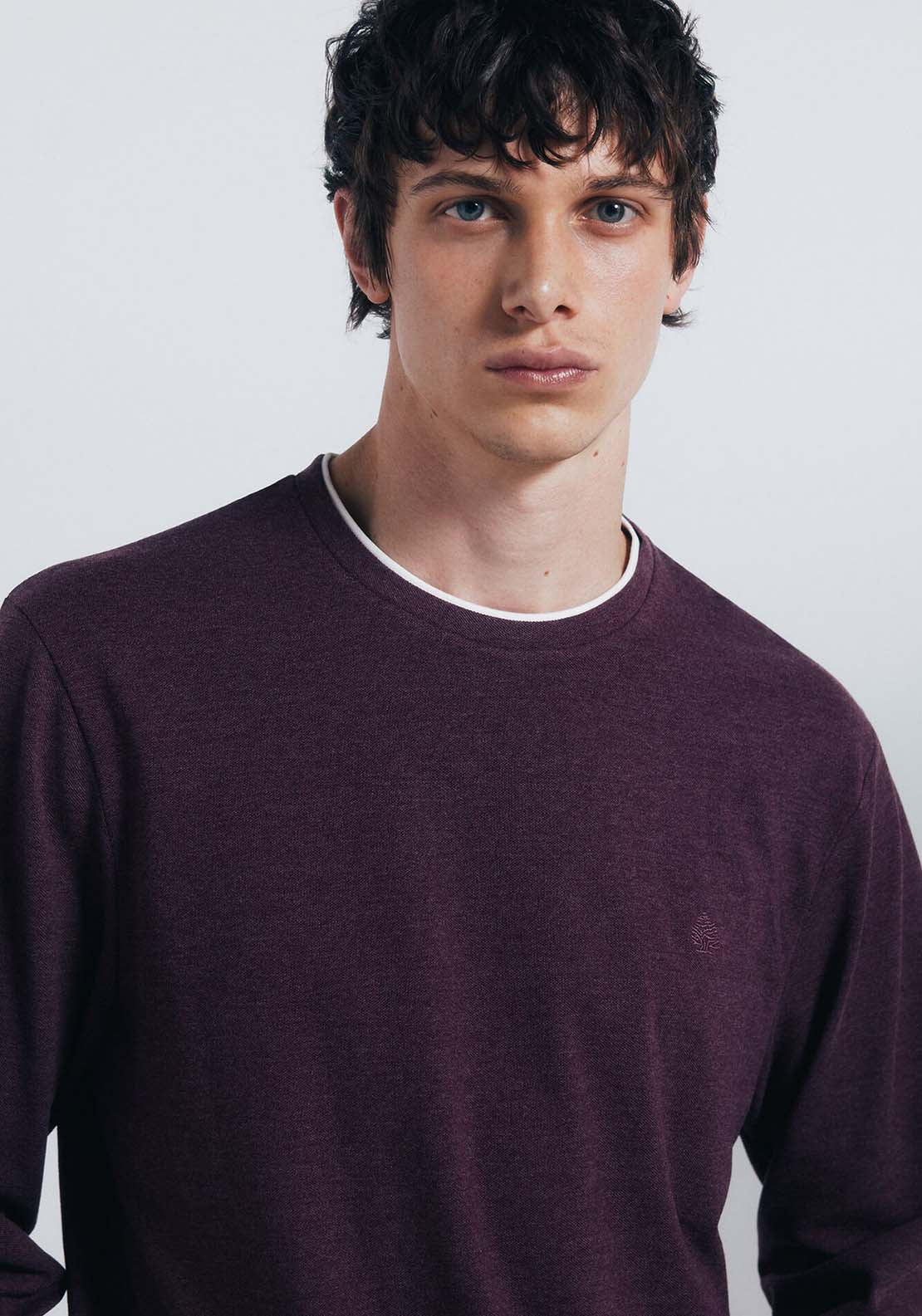 Double Melange Long Sleeve T-Shirt - Red