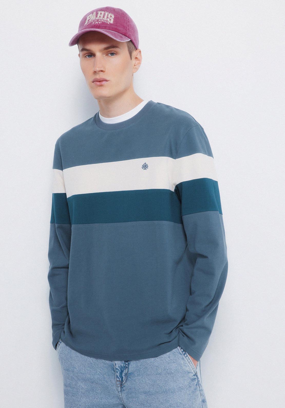 Piqué Cut Out Long Sleeve T-Shirt - Blue