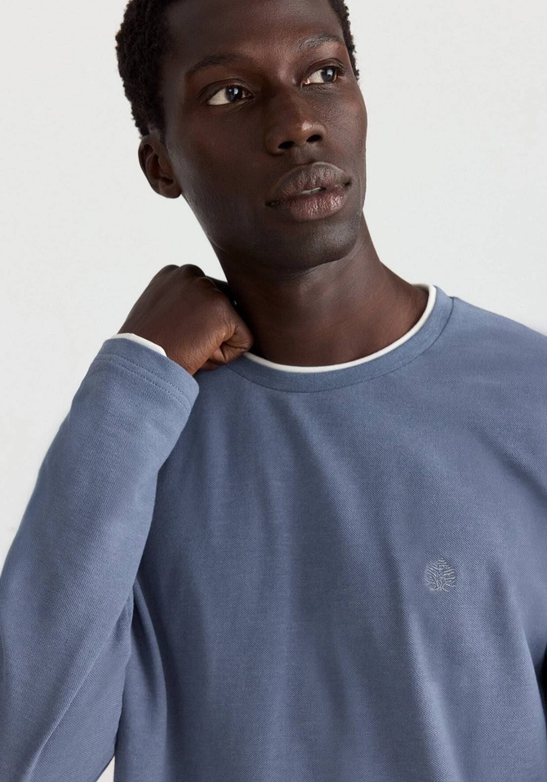 Double Crew Pique Ls Tee - Blue
