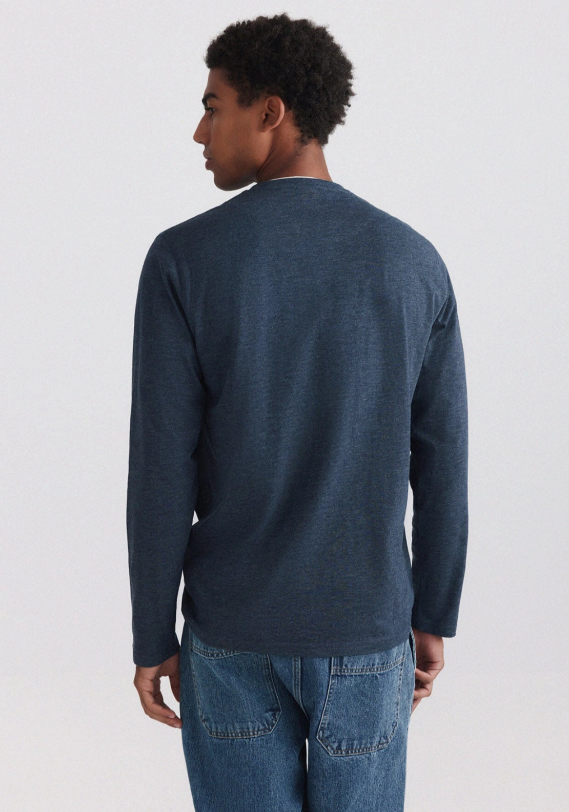 Stripe Mandarin Collar Tee - Blue