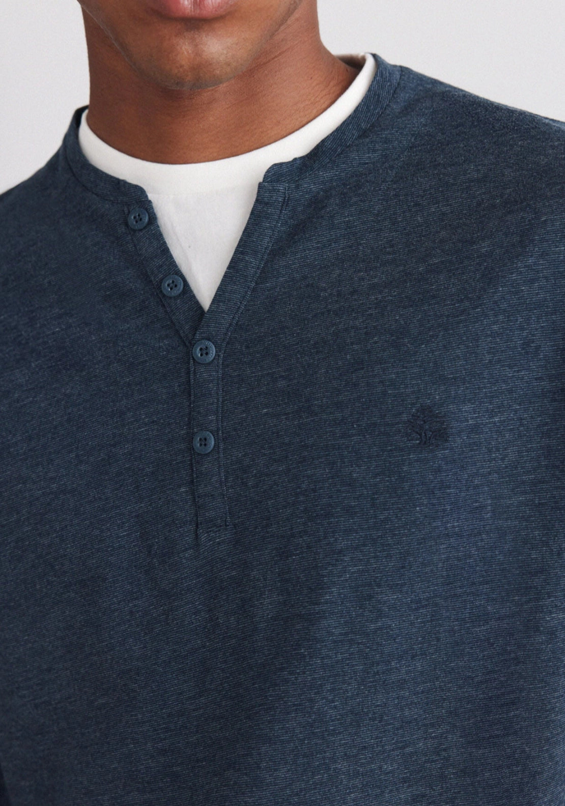 Stripe Mandarin Collar Tee - Blue