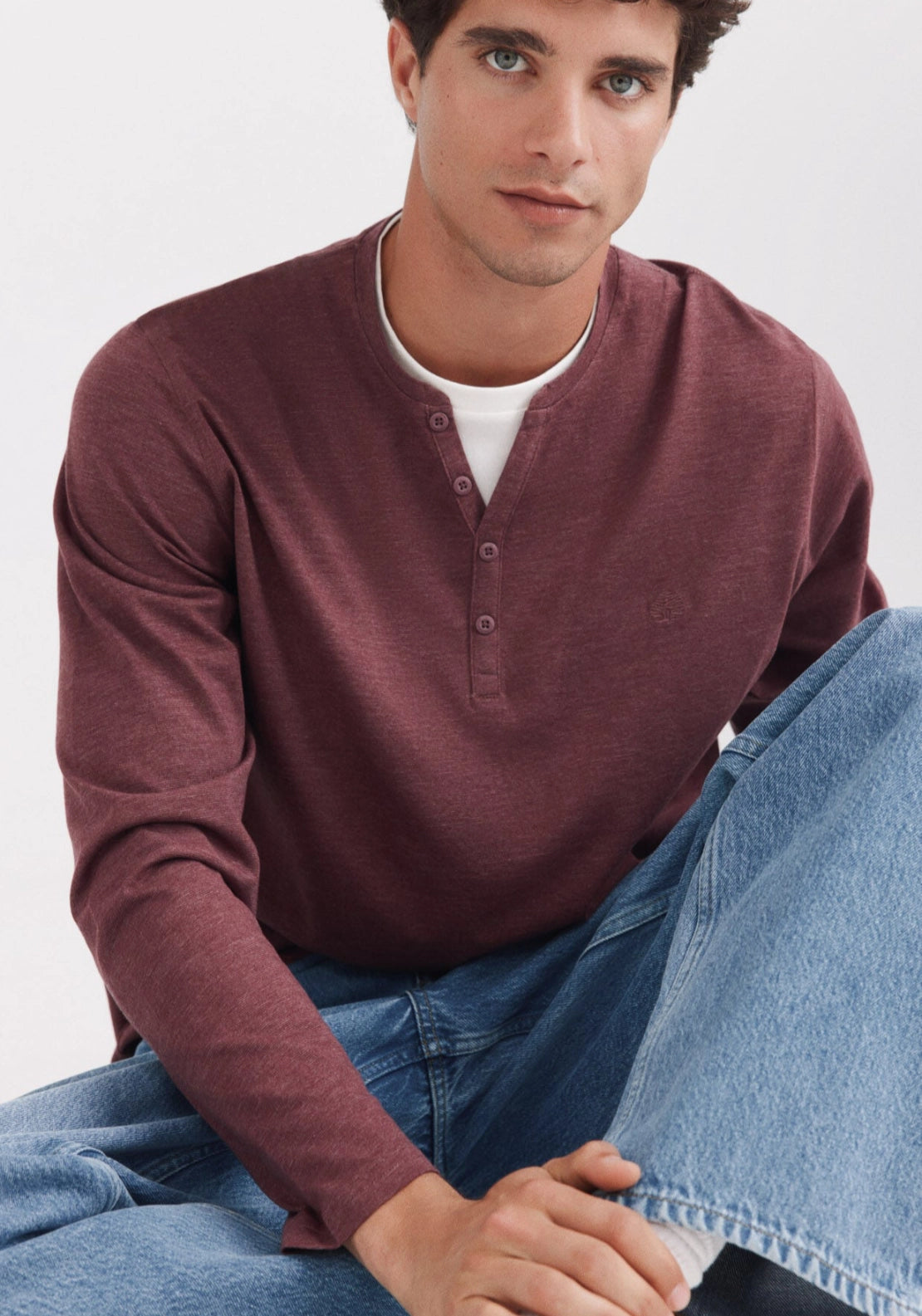 Stripe Mandarin Collar Tee - Red
