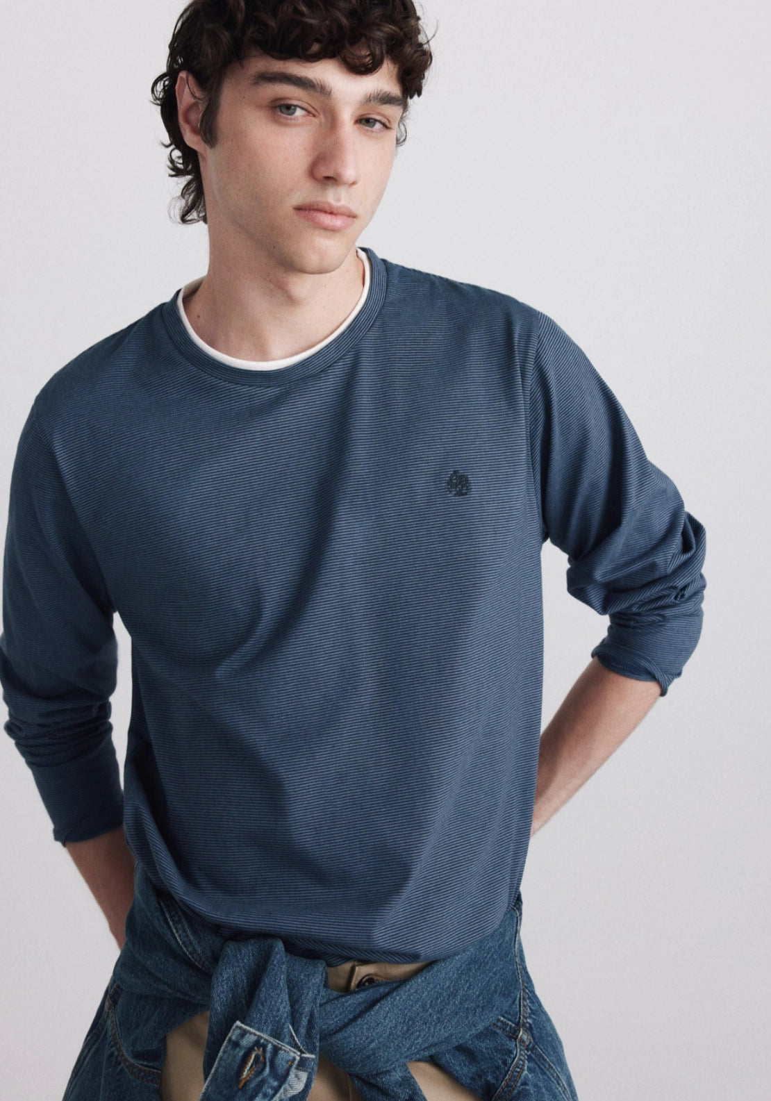 Stripe Double Collar Tee - Blue