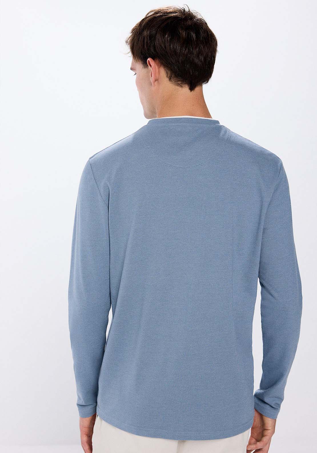 Springfield Double piqué long sleeve t-shirt - Blue 2 Shaws Department Stores