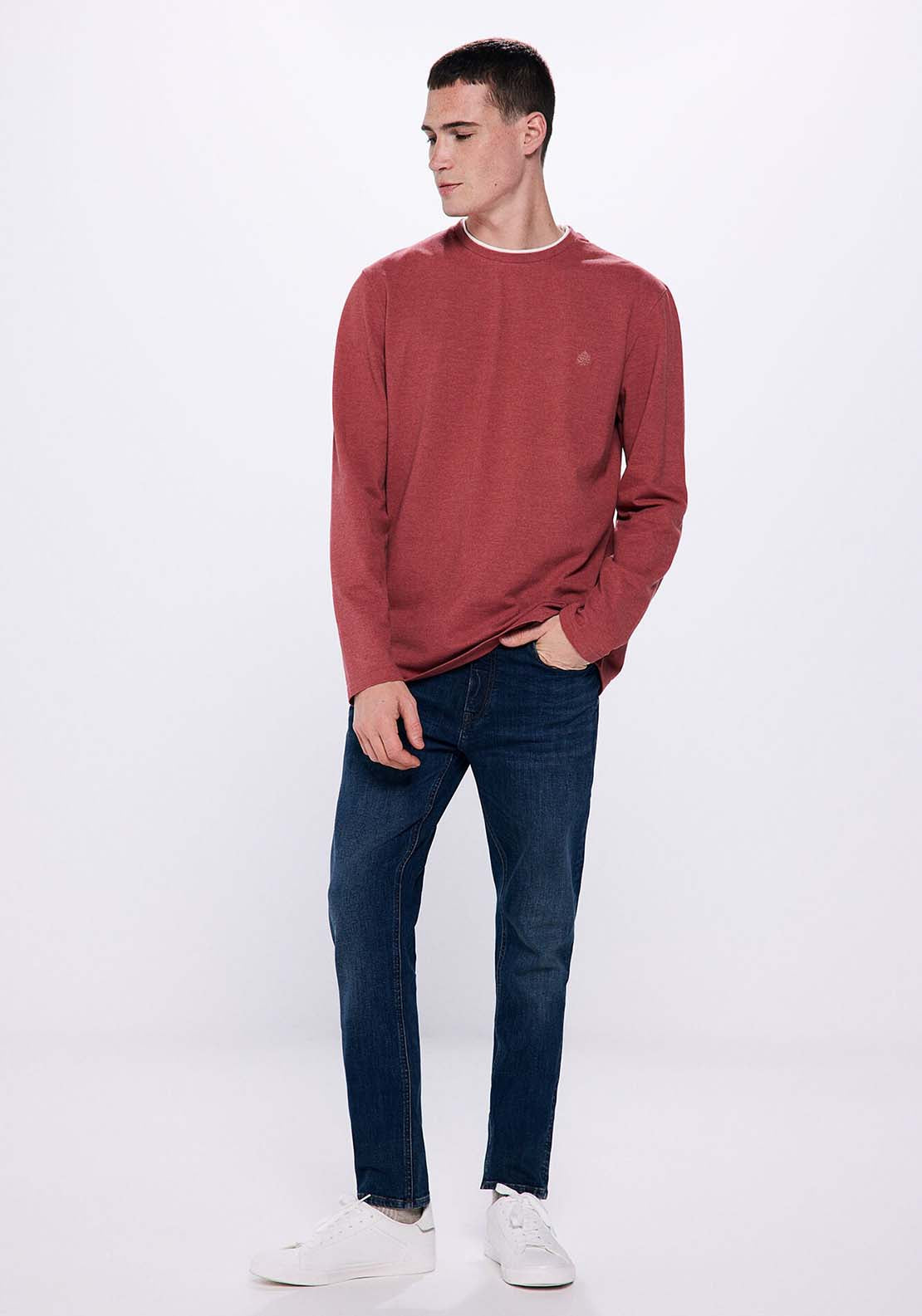 Springfield Double piqué long sleeve t-shirt - Pink 4 Shaws Department Stores