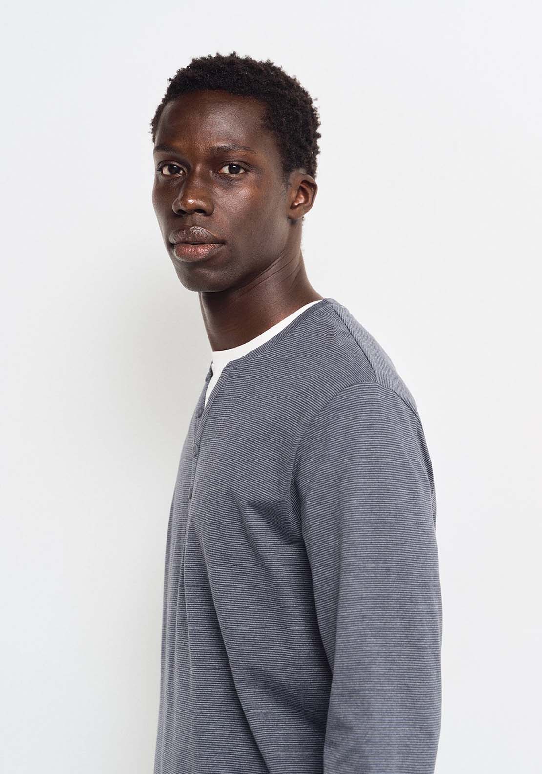 Springfield striped long sleeve T-shirt with Henley - Blue 2 Shaws Department Stores