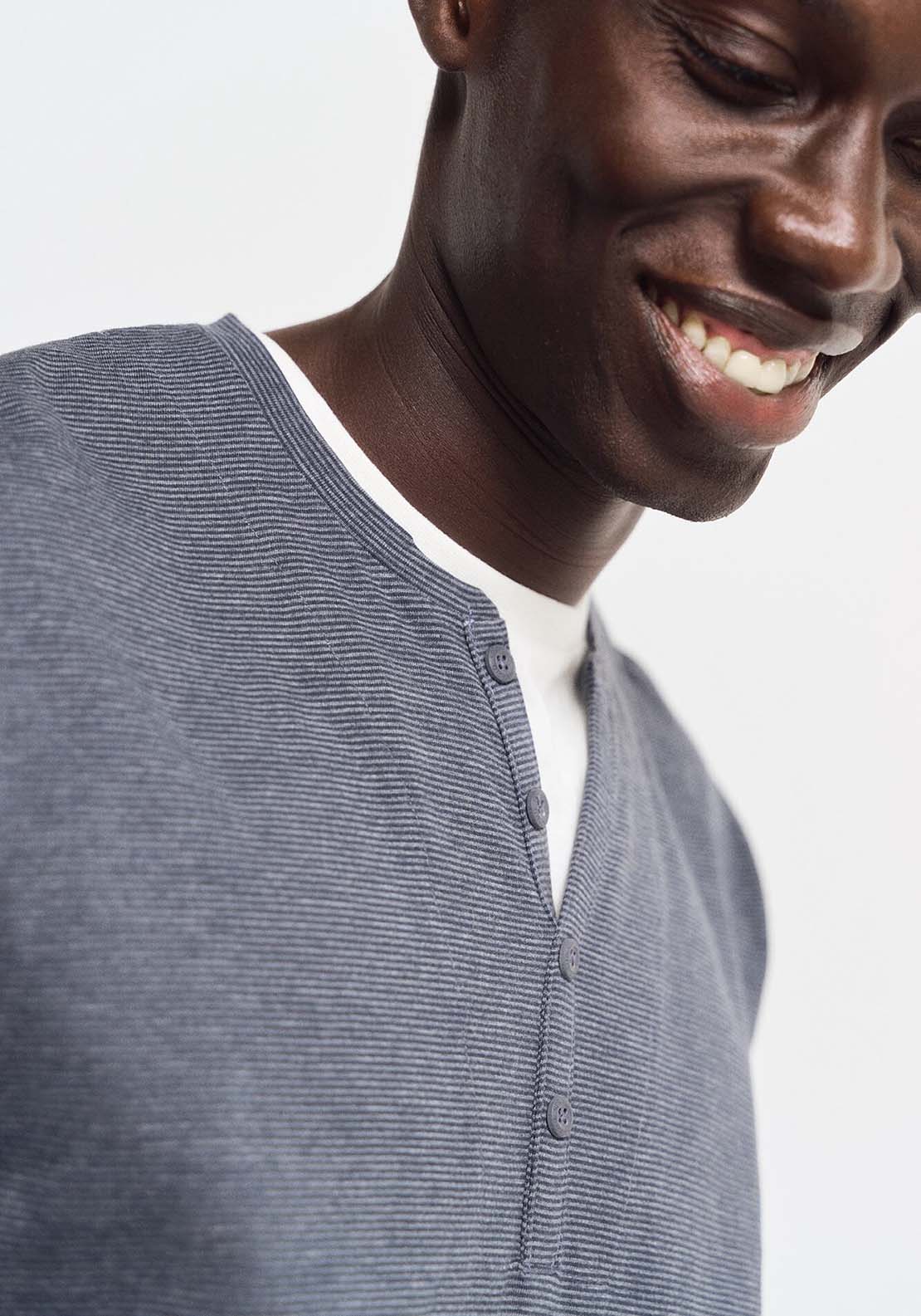Springfield striped long sleeve T-shirt with Henley - Blue 4 Shaws Department Stores